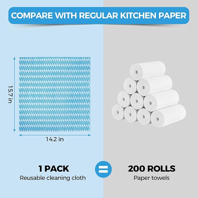 Handi Wipes Reusable Cloths Disposable Cleaning Towels Kitchen Dry Wipes Reusable Dish Towel Dish Cloths Dry Fast Multi-Purpose Heavy Duty Towels, Thick and Absorbnet 80 Count/Pack, Blue