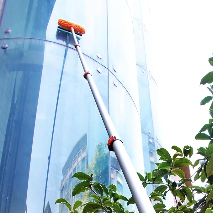 23 ft High Reach Window Squeegee with Extension Pole, 2 in 1 Squeegee for Window Cleaning, Window Cleaner Tool with 5-Stage 4-16.5 ft Telescoping Pole, Squeegee for Shower Glass Home Car