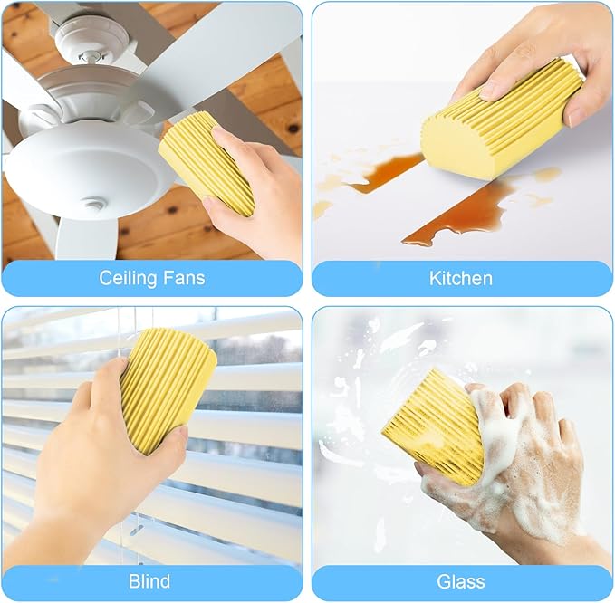 2-Pack Damp Clean Duster Sponge, Magic Sponge Eraser Baseboard Cleaner Tool, Dusters for Cleaning Blinds, Glass, Vents, Railings, Mirrors,Window Track Grooves and Faucets