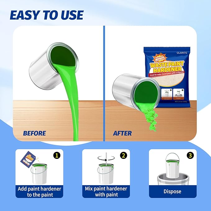 GLAINTE Waste Away Paint Hardener 6 Packs - Fast Acting Solid Hardener - Drying Powder for Water-based Paint