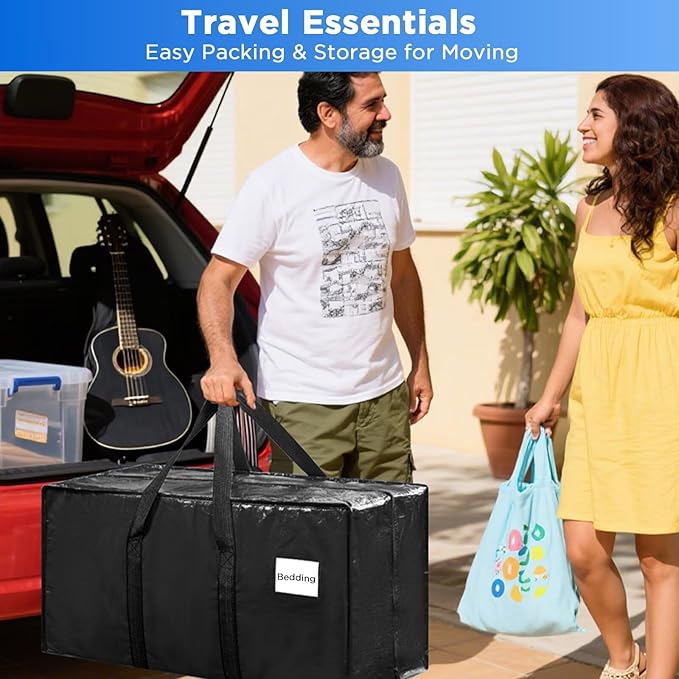 Extra Large Storage Bags Moving Bags Heavy Duty with Zipper Handles, BETU 6 Pack Clothes Storage Totes Bins Packing Moving Boxes, Moving Supplies for College Dorm Essentials, Space Saving, Black