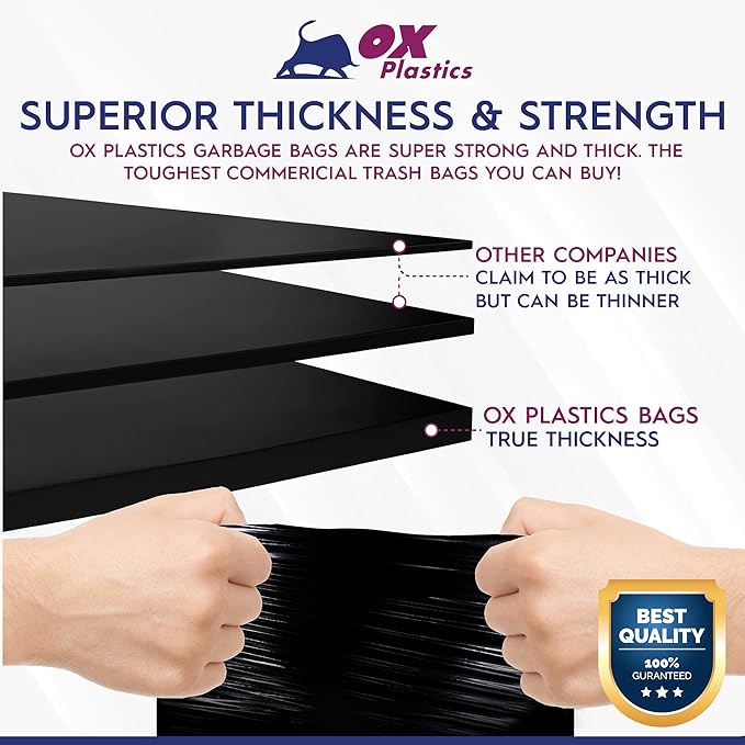 55-60 Gallon 2.5mil Extra Heavy Duty Contractor Garbage Bags, Puncture-Resistant, Made in USA, 48 x 50 (Black, 50 Count)