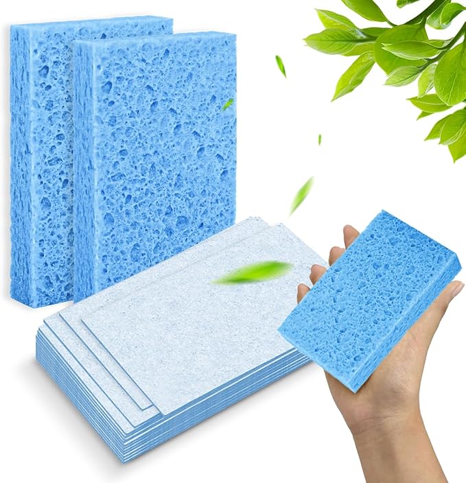 12 - Pack Non-Scratch Scrub Sponges - Sponges for Dishes and Washing Dishes, Cleaning Sponges for Kitchen Home Bathroom Cars, Funny Cut-Outs DIY for Kids (Blue)