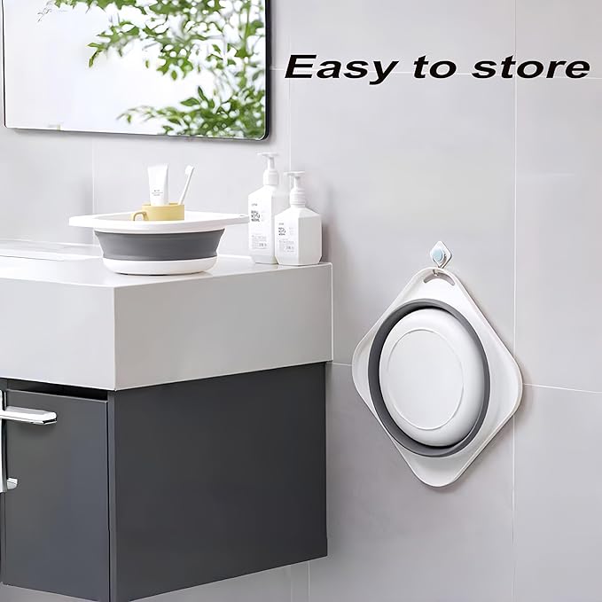 2 Pack Portable Folding Wash Basin, 1.4 Gallon Lightweight Collapsible Sink, Camping Dish Tub, RV, Travel, Space-Saving and Easy to Store (Grey, 2 Pack)
