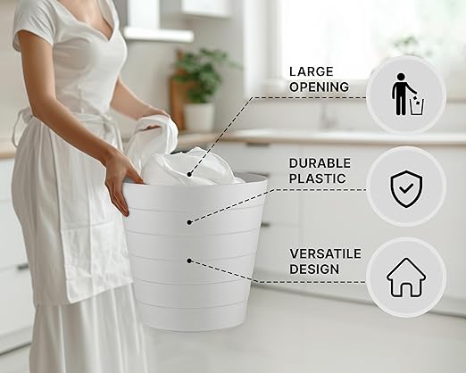 Small Trash Can (2.1 Gallons), Dorm Trash Can, Heavy Duty Dust Bin, Mini Garbage Can for Bedroom (Pack Of 3), Plastic Wastebasket, Bathroom Wastebasket (White) Round paper Trashcan, Office Trash bin