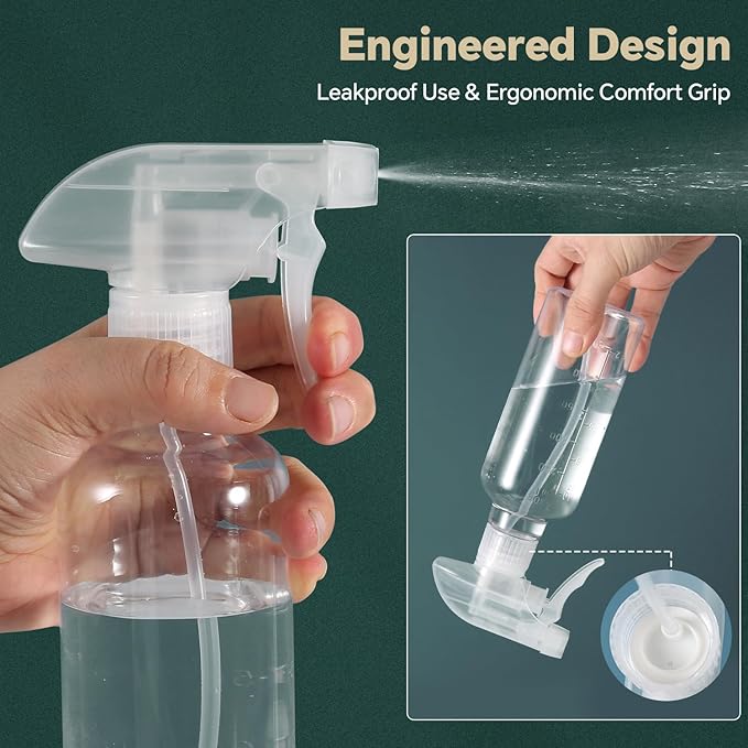 Plastic Spray Bottles (2 Pack 10 oz), Leakproof Adjustable Fine Mist & Jet Stream Nozzle, Premium BPA-Free Plastic Multi-Purpose for Hair, Plants, Cleaning (2 PACK GREEN)