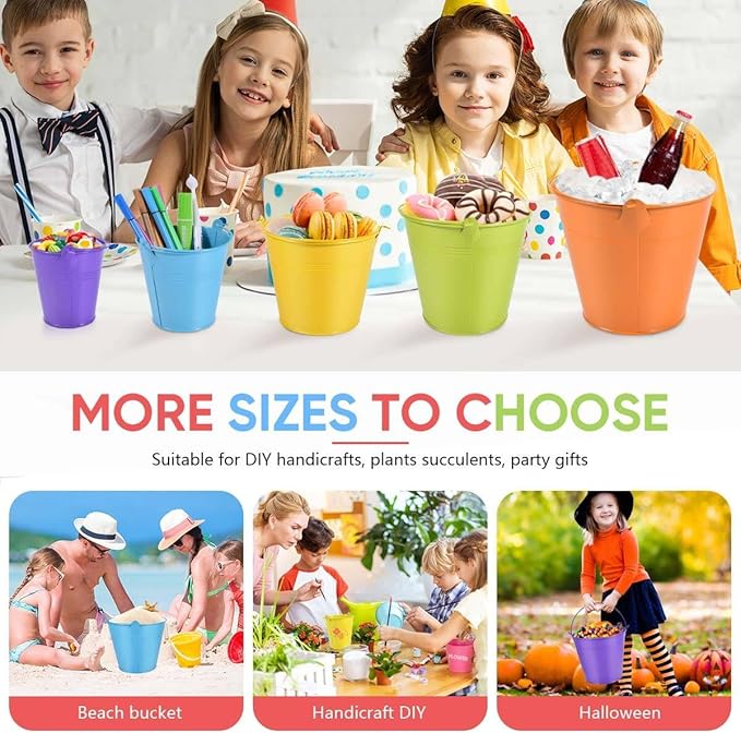 OBTANIM 7 Pack Blue Metal Buckets with Handle Galvanized Ice Pails for Plants, Succulents, Party Favors Organizing, Rustic Home Decor or Classrooms Pencil Storage (9.1 x 6.7 inch)