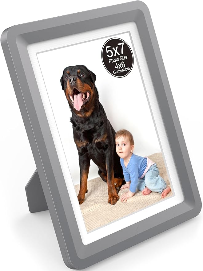 1-Pack 5x7 Picture Frame or 4x6 with Mat – Shatterproof Plastic Photo Frame for Family, Nursery, and Playroom, Wall & Tabletop Picture Frames for Home, Office, Safe & Lightweight Design in Dark Gray