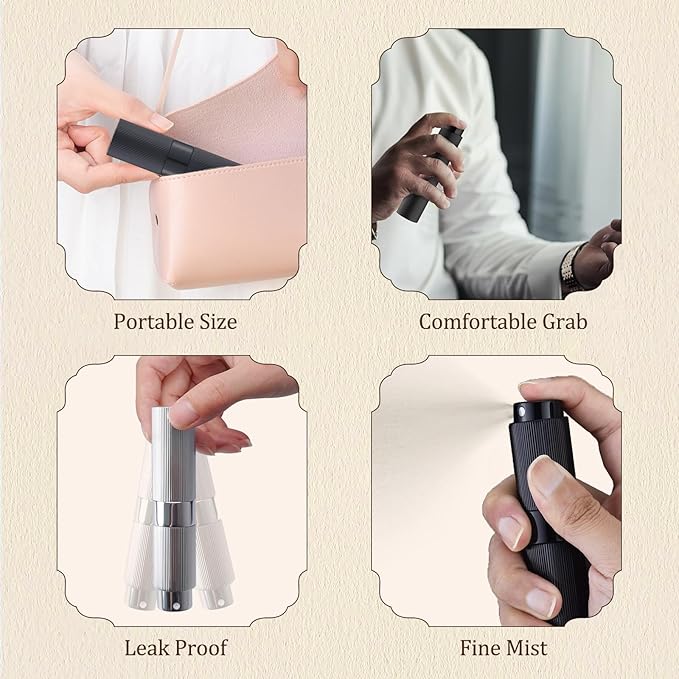 LISAPACK Perfume Travel Refillable Bottle - Atomizer Cologne Spray for Men Portable - Mini Sprayer Empty for Refill - Small Size 8ML Striped (Blue, Black, Gold)