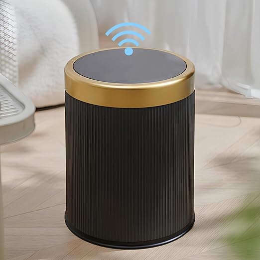 URALFA 3.7 Gallon Motion Sensor Bathroom Trash Can with Lid，Automatic Waterproof Touchless Garbage Can, Smart Plastic Trash Bins Suitable for Toilet, Office, Bedroom, Kitchen (Dark Grey)