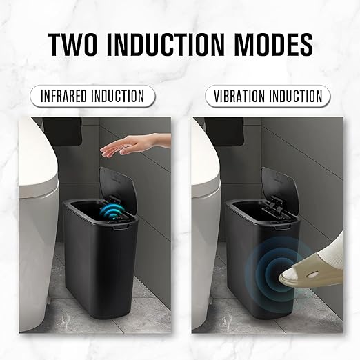 Cesun Automatic Motion Sensor Black Bathroom Trash Can with Lid, 2.6 Gallon Touchless Trash Bin, Smart Plastic Slim Garbage Can Small Wastebasket for Toilet, Office, rv, Bedroom, Living Room