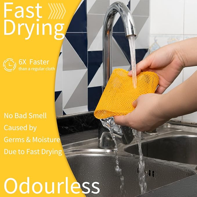 12Pcs Dish Wash Net,Innovative Mesh Cloth,Ultra Non-Scratch Dish Rags for Washing Dishes,100% No Odor/Quick Dry,Perfect Scrubber,Dish Sponges for Washing Dishes Yellow/Pink/Gray