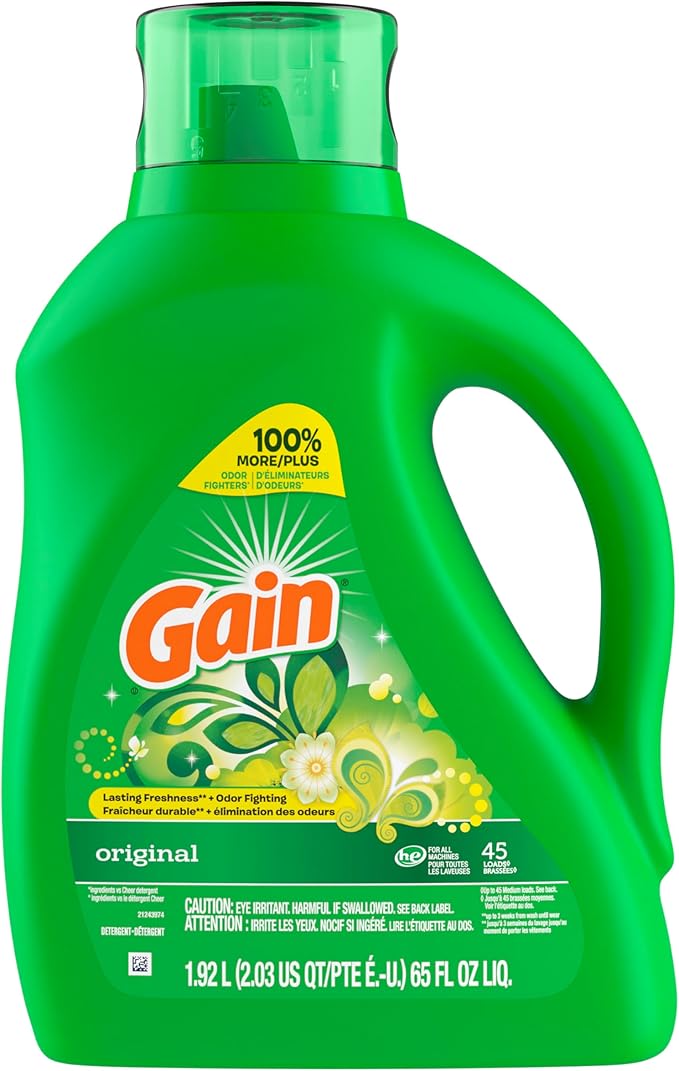Gain Liquid Laundry Washing Detergent, Original Scent 2x65 fl oz, 2x45 Loads, Lasting Freshness + Powerful Cleaning and Odor Fighting ingredients