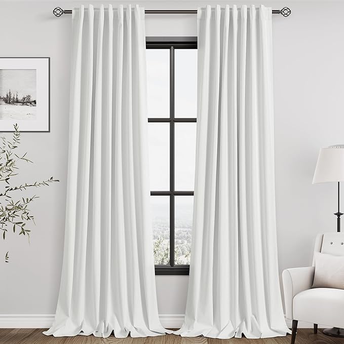 Full Black Out Off White Window Curtains Panels 102 Inches Long 2 Panels Set for Living Room Cotton Textured Long Blackout Curtain with Backing Thermal Insulated Drapes for Nursery Bedroom 52x102
