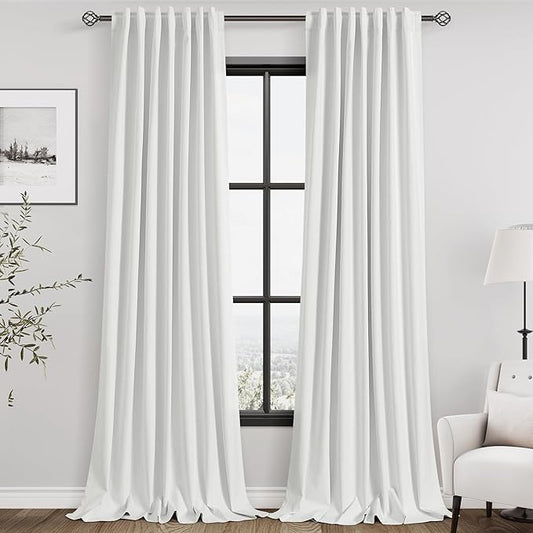 Off White Linen Blackout Curtains 120 Inch Length 2 Panels Set Burg Extra Long 10 Ft Back Tab Pocket Drapes Cotton Textured Total Sun Blocking Curtains for Living Room Cottage High Window 52x120
