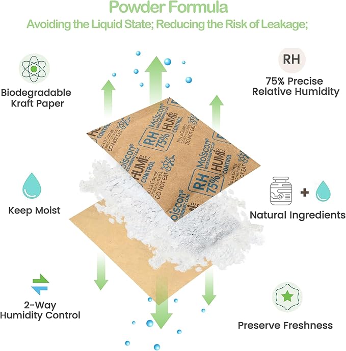 30 Pack 75% RH Size 8 Two-Way Humidity Control Packs for Storing Up to 5 Items, 8 Gram Moisture Control Packets Individually Wrapped for Small Non-Plastic Travel Cases