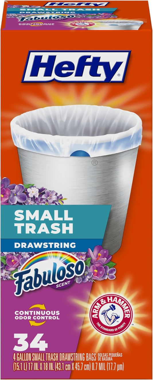 Hefty Small Trash Bags, Fabuloso Scent, 4 Gallon, 34 Count