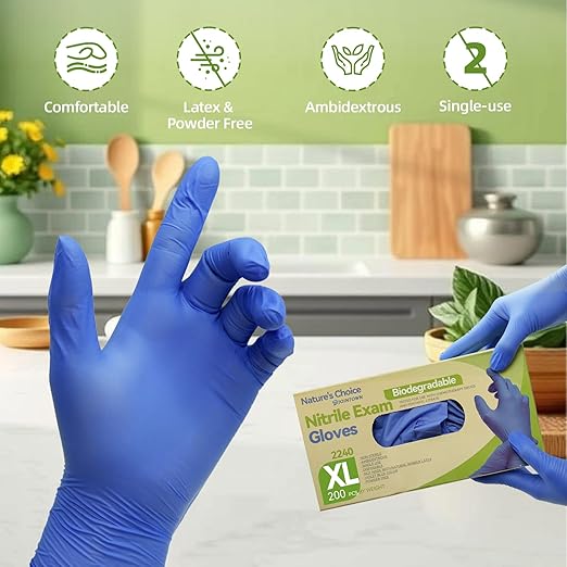 Jointown Biodegradable Nitrile Exam Gloves, Disposable Medical Surgical Gloves, Violet Blue Nitrile Glove, Latex Free, Food Safe, 200 Count, Large