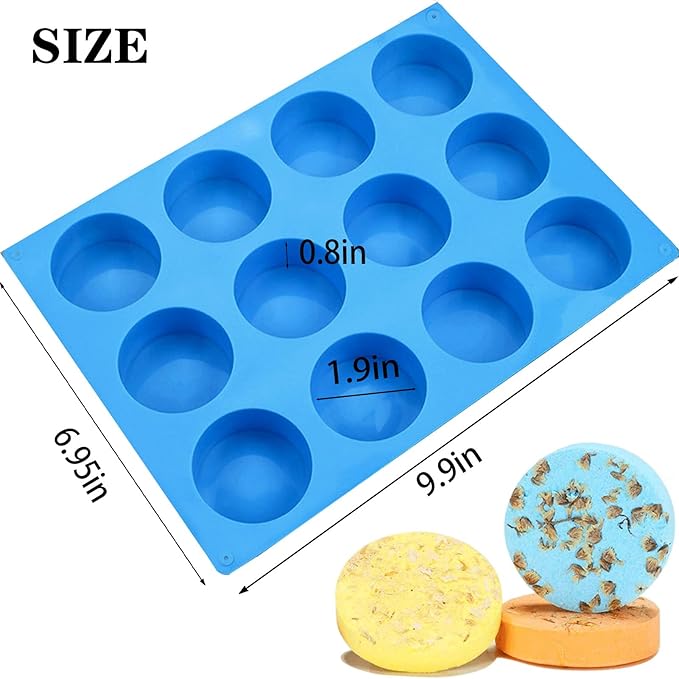 Round Soap Molds,2PCS Silicone Soap Molds for Soap Making 12Cavity Cylinder Silicone Mold for Lotion Bars,Bath Bombs,Shower Steamer,Shower Tablets, Beeswax,Candles