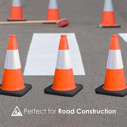 Fluorescent Orange/Green PVC Traffic Cones, Heavy Black Base Parking Lot Cone Structurally Stable Weatherproof Road Construction Safety Cones (8, Orange, 18" Medium)