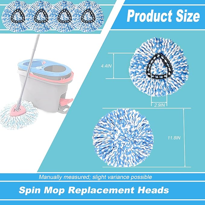 2 Pack Spin Mop Replacement Head, Only Fit for RinseClean 2-Tank System, Microfiber Spin Mop Refill Head Replacement Easy Wring Mop,Spinning Mop Replace Head for Floor Cleaning