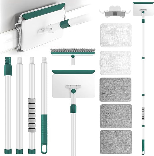 Baseboard Cleaner Tool with Handle, 60" Extendable Long Handle Baseboard Cleaner with 5 Reusable Pads for Baseboards Cleaning, Ceiling, Wall, Floor, Bathroom, Kitchen