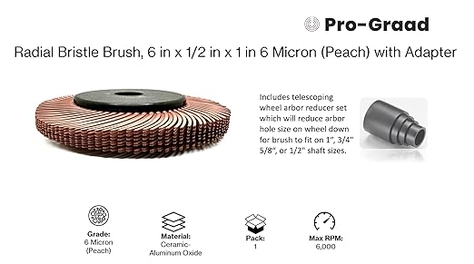 Radial Bristle Brush, 6 in x 1/2 in x 1 in 6 Micron (Peach) with Adapter, Type C Curved Bristle (Pack of 1)