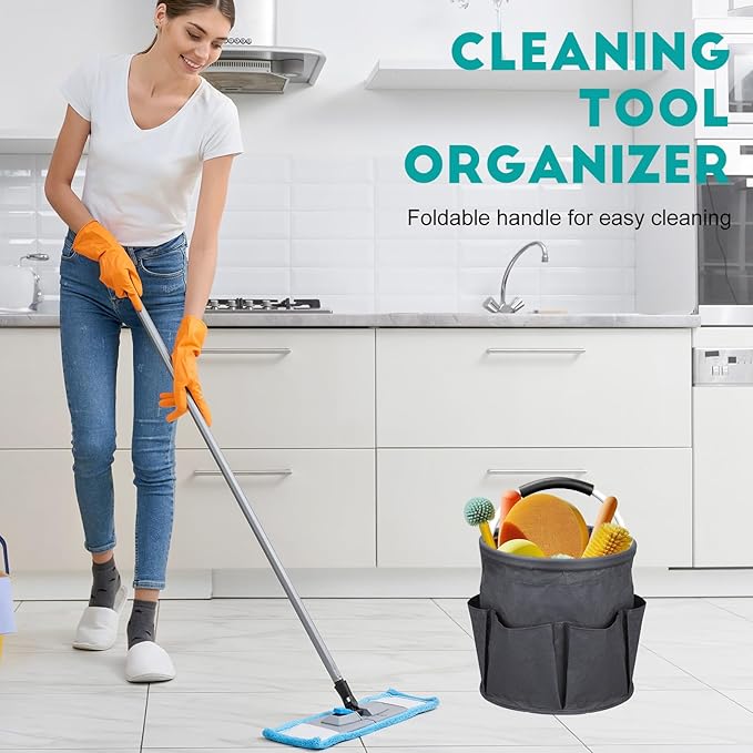 Cleaning Caddy for Cleaning Supplies,17L Cleaning Supply Caddy with Handle Foldable Cleaning Supplies Organizer Bucket Cleaning Products Organizers for Home, Garden (Gray)