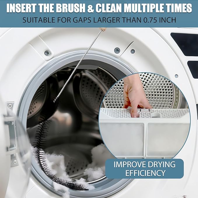 2 Pcs Dryer Lint Cleaner Kit,Washing Machine Brush Dryer Vent Cleaning Kit, Dryer Cleaner Vent Brush Set with Long Flexible Vacuum Brush and Lint Brush for Cleaning Vent Trap & Refrigerator Coil