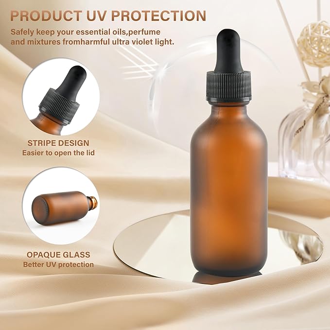 6 Pcs, 2oz Amber Glass Eye Dropper Bottle, Tincture Bottles With Dropper, Pretty Finish, Leak-Proof Design, Stronger Suction for All Kinds of Mixed Liquids