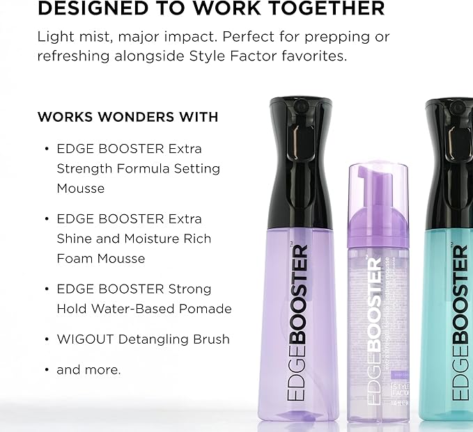 Style Factor Edge Booster Mist Spray Bottle for Hair (10.1oz/300ml) - Continuous Ultra Fine Mist Sprayer – For Hairstyling, Salons, Cleaning, Plants, Essential Oil & More - Hot Pink