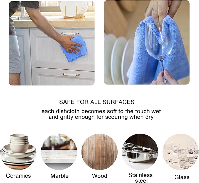 kimteny Kitchen Cloth Dish Towels, 13x28 Inches Premium Dishcloths, Super Absorbent Coral Velvet Microfiber Cleaning Cloths, Fast Drying Rags for Washing Dishes (13x28-12 Pack, Blue)