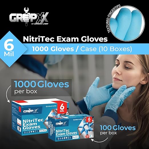 Heavy Duty 6 Mil Blue Nitrile Gloves Disposable Latex & Powder Free -Extra Stretchy Fentanyl Safe |Medical,First Aid Kit,EMT|Food Safe Rubber Gloves for Cooking & Cleaning|Bulk Pack (1000)