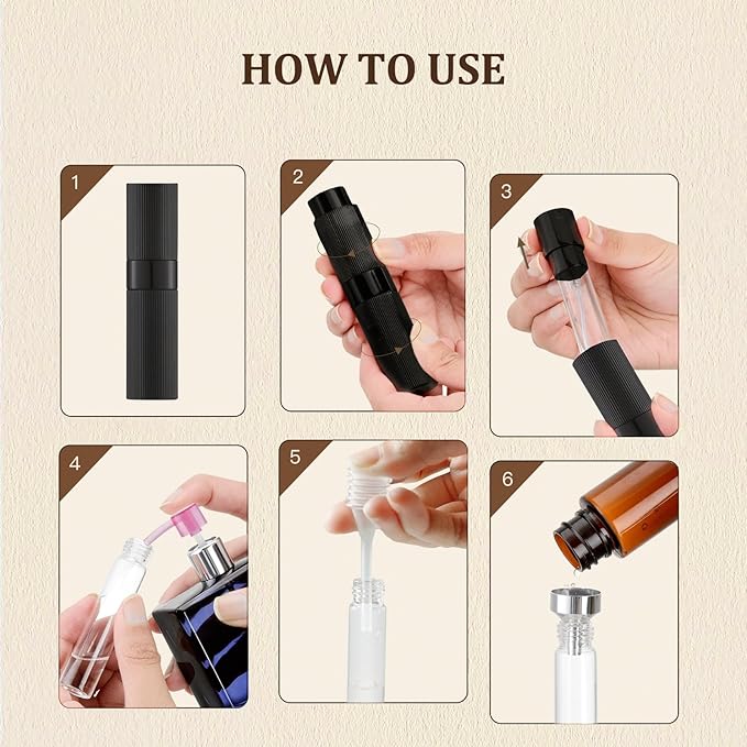 LISAPACK Perfume Travel Refillable Bottle - Atomizer Cologne Spray for Men Portable - Mini Sprayer Empty for Refill - Small Size Black 8ML Striped