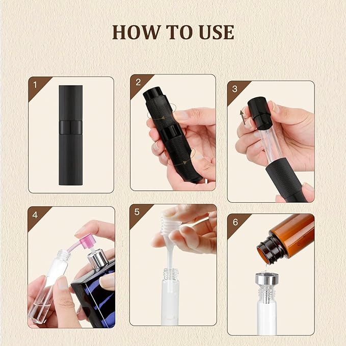 LISAPACK Perfume Travel Refillable Bottle - Atomizer Cologne Spray for Men Portable - Mini Sprayer Empty for Refill - Small Size 8ML Striped (Black, Silver, Pink)