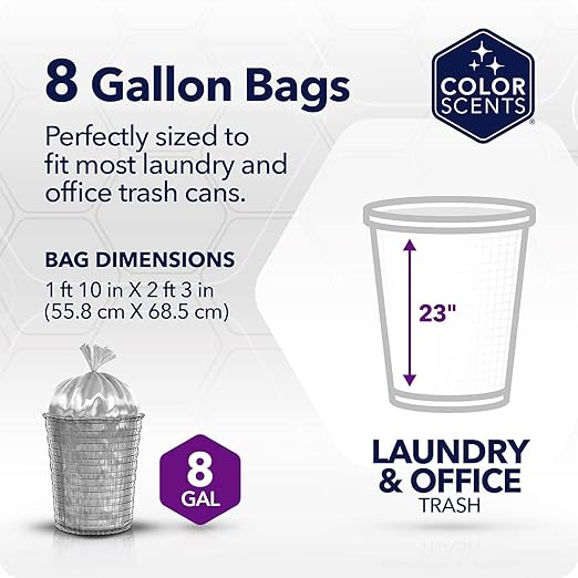 Color Scents Medium Trash Bags - 8 Gallon, 400 Total Bags (8 Packs of 50 Count), Twist Tie - Ivory Bag in Vanilla Flower Scent with Microban