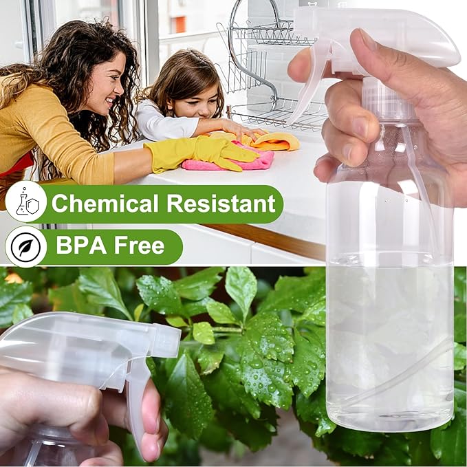 Plastic Spray Bottles - 10.5OZ/300ML Empty Spray Bottles for Cleaning Solutions, Plants, Pet, Essential Oils, Hair, Cooking - Mist/Stream Water Bottle