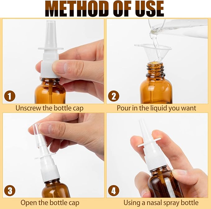 20 Pcs Nasal Spray Bottle, 30ML/1oz 12 Pcs Empty Refillable Fine Mist Glass Nasal Spray Bottle with 4 Pcs Funnels and 4 Pcs Labels…