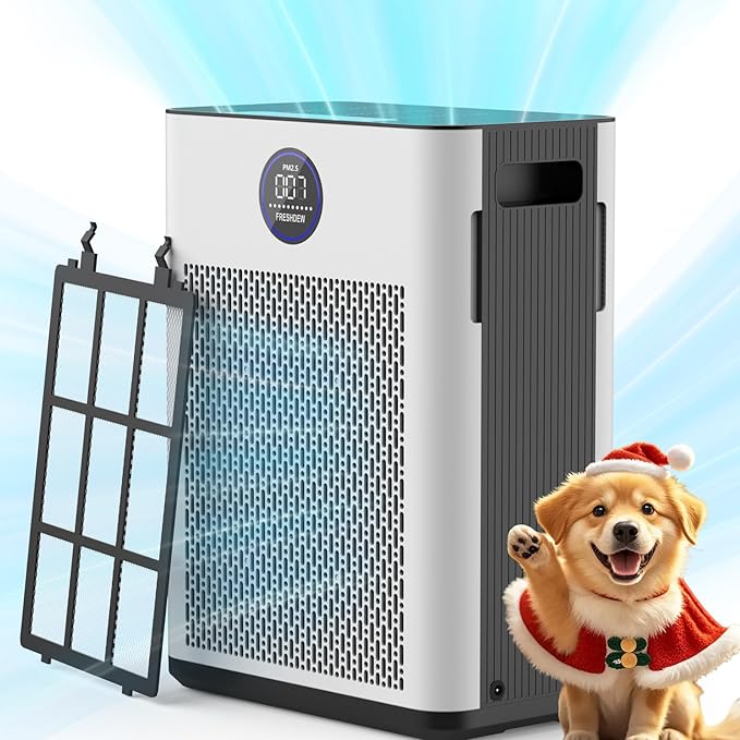 FRESHDEW Air Purifier for Home Up to 2300ft² with H14 True HEPA & Double-Sided Intake | Washable Pre-Filter & Air Quality Sensor | 22dB Ultra Quiet for Bedroom | Allergen/Dust/Smoke/Pet Dander