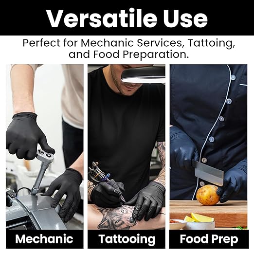 Nitrile-Vinyl Blended Disposable Gloves, Powder-Free & Non-Latex Gloves, 2000, Protective Gloves for Medical Exams, Cooking & Household Cleaning, 4 Mil Thick Non-Sterile Secure Grip Black, X-Large