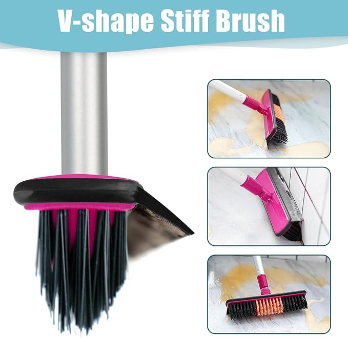 Magic Silicone Broom Sweeper, Multi-Function Floor Cleaning Brush, Bathroom, Pet Hair, Dog Brush Set (Pink)