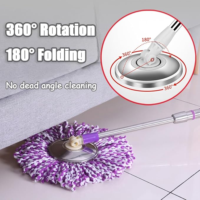 Spin Mop Replacement Mop Handle, 49-inch 360 Degrees Rotating Telescopic Replacement Mop Stick with Reinforced Plastic Disc for Spin Mop Bucket Cleaning System (Plastic Disc, Green)