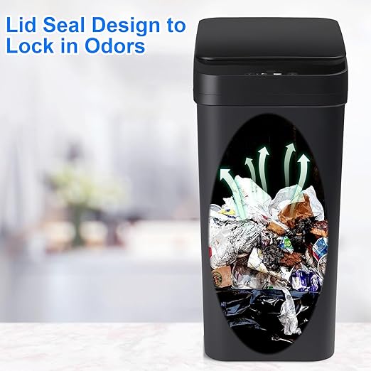 Bathroom Automatic Trash Can 3 Pack 2.2 Gallon Motion Sensor Touchless Small Slim Garbage Can with Lid Smart Electric Narrow Garbage Bin for Bedroom Living Room Office Kitchen (Black)