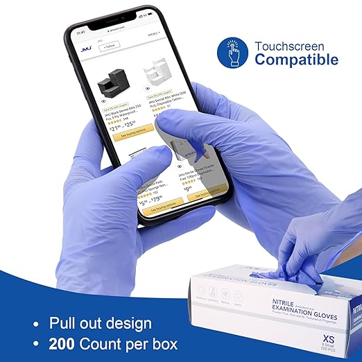 JMU Nitrile Disposable Gloves X-Small, Case of 1200, Powder-Free and Latex-Free Medical Exam Gloves