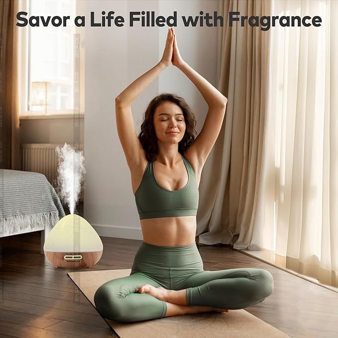 500ml Essential Oil Diffuser, Ultrasonic Diffusers for Essential Oils with Remote Control for Bedroom, Quiet Aroma Diffuser with 7 Color LED & Auto-Off, Mist Humidifier for Home, Office, Yoga