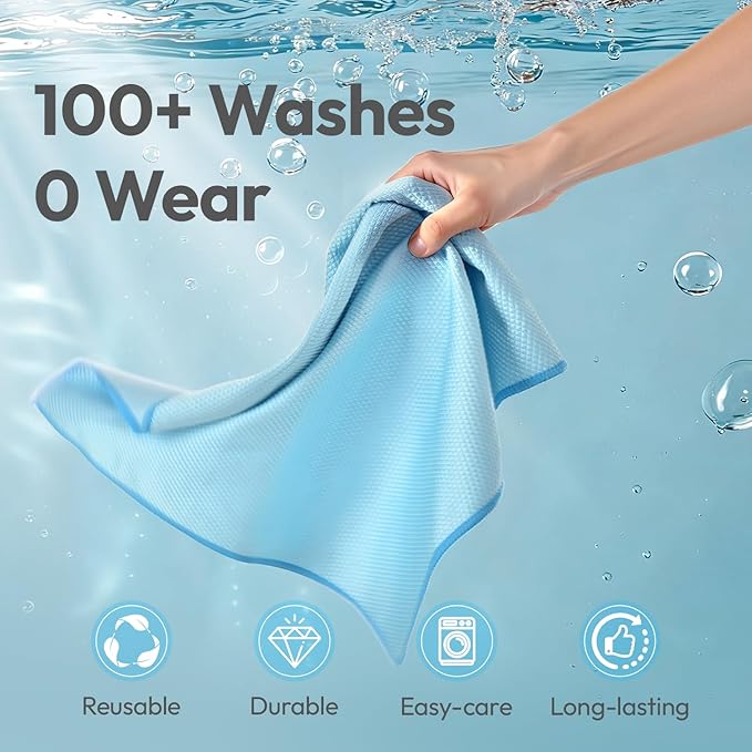 Nanoscale Microfiber Cloths 15.55”x 15.55”, Glass Window Mirror Stainless Steel Car Cleaning, Streak-Free, Lint-Free, Super Thick & Absorbent, Reusable, 6 Pack (White)