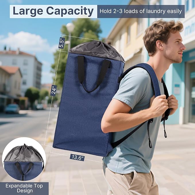 Bukere Laundry Backpack for College Students Dorm Essentials, Extra Large 90L Hanging Bag with Adjustable Shoulder Straps, Portable Laundry Tote for Apartment, Laundromat, Travel