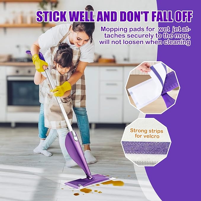 50 Pack Mop Pad Refills for Wet Jet Mop Pads, Wet Jet Mopping Pads for Multi Surface Floor Cleaning, 4 Layers Thickened & Super Absorbent.