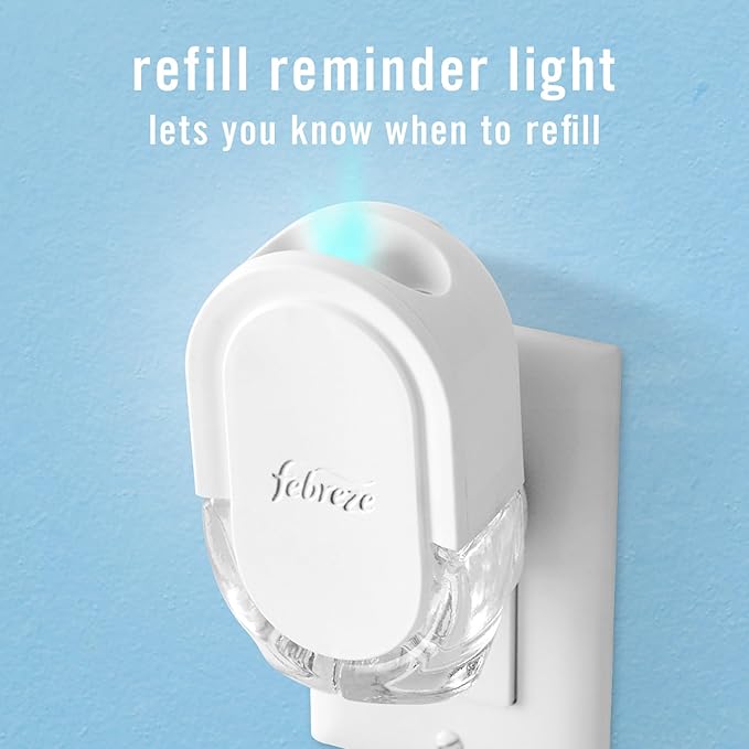 Febreze Plug In Air Freshener, Odor-Fighting Scented Oil Refill, Air Fresheners for Home and Bathroom and Kitchen, Long Lasting for Strong Odors, Ocean & Mountain Scents, 0.87oz Refills, 4 Count