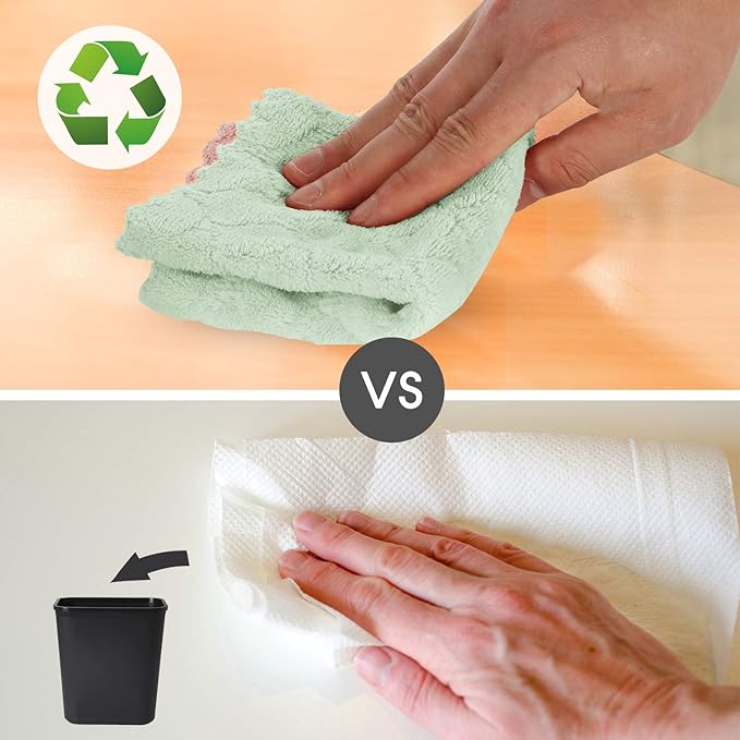 12 Pack Dish Towels, 10x10 in Premium Dish Cloths, Super Absorbent Kitchen Towels Coral Velvet Dishcloths Nonstick Oil Fast Drying Washcloths (Pink-Green)